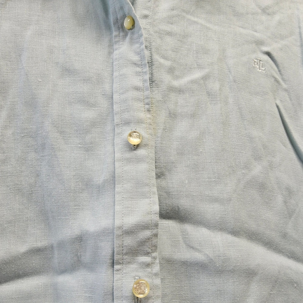 Lauren Ralph Lauren Linen Button Down Shirt Womens XL Light Blue Roll Tab Sleeve - Picture 4 of 12